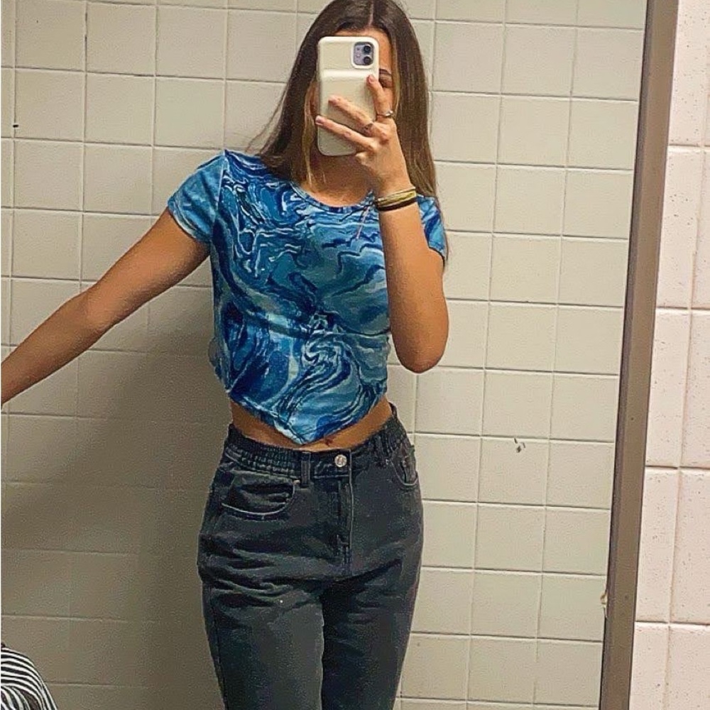 Blue Marble Print Top